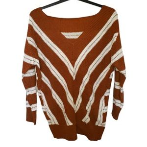 3/$15 Striped Knit V-Neck Oversized Sweater Size Medium- cute great for layering